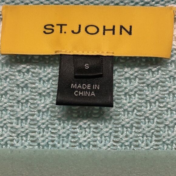 St. John Pastel Blue Wool Blend Striped Knit Crewneck Pullover Sweater Small - Picture 6 of 8